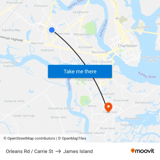 Orleans Rd / Carrie St to James Island map