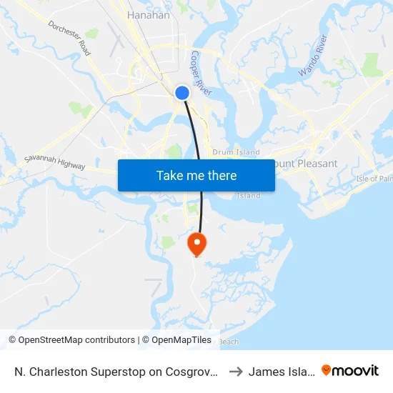 N. Charleston Superstop on Cosgrove Ave to James Island map