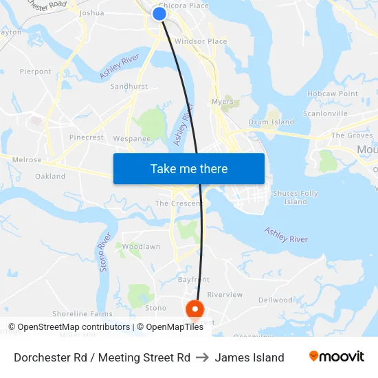 Dorchester Rd / Meeting Street Rd to James Island map