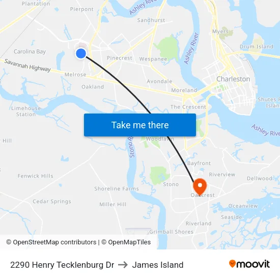 2290 Henry Tecklenburg Dr to James Island map