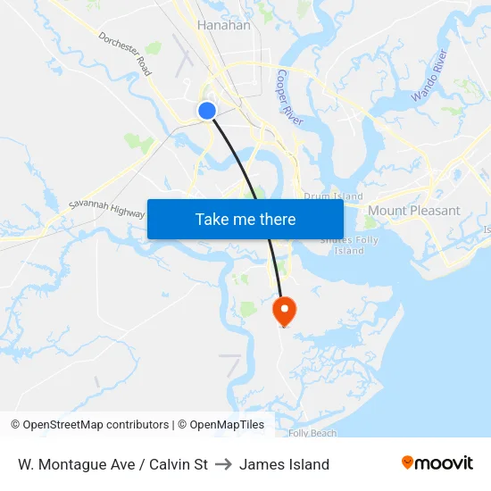W. Montague Ave / Calvin St to James Island map