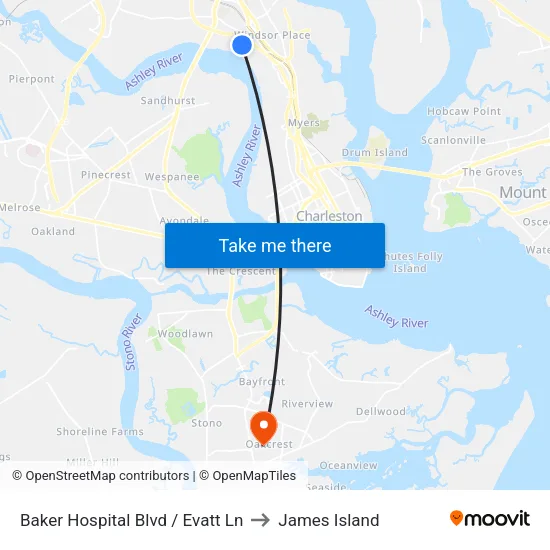 Baker Hospital Blvd / Evatt Ln to James Island map