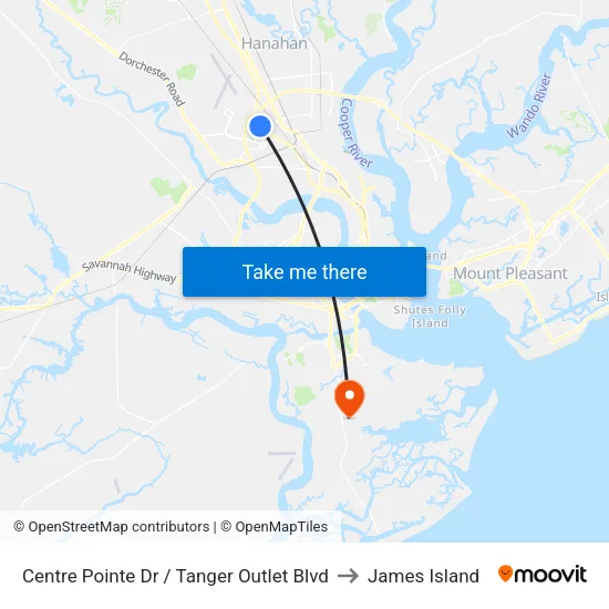 Centre Pointe Dr / Tanger Outlet Blvd to James Island map