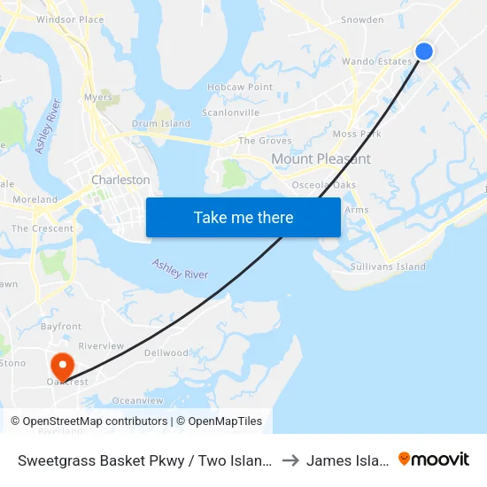 Sweetgrass Basket Pkwy / Two Island Ct to James Island map