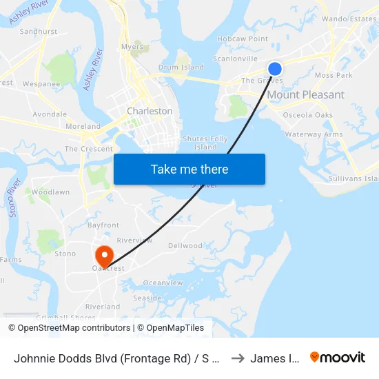 Johnnie Dodds Blvd (Frontage Rd) / S Shelmore Blvd to James Island map