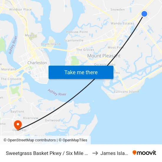 Sweetgrass Basket Pkwy / Six Mile Rd to James Island map