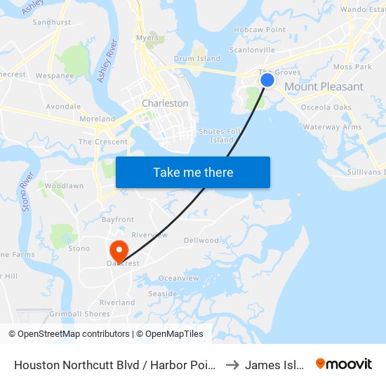 Houston Northcutt Blvd / Harbor Pointe Dr to James Island map