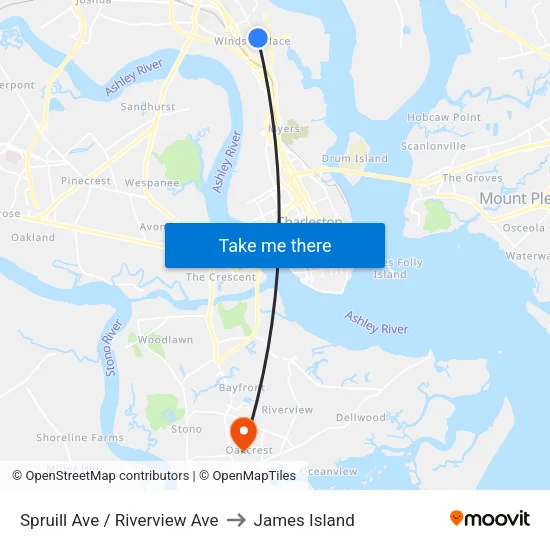 Spruill Ave / Riverview Ave to James Island map