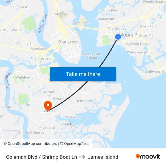 Coleman Blvd / Shrimp Boat Ln to James Island map