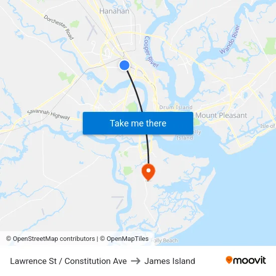 Lawrence St / Constitution Ave to James Island map