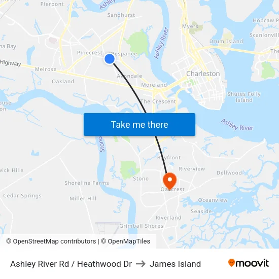 Ashley River Rd / Heathwood Dr to James Island map