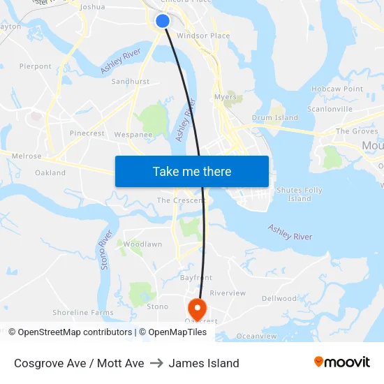 Cosgrove Ave / Mott Ave to James Island map