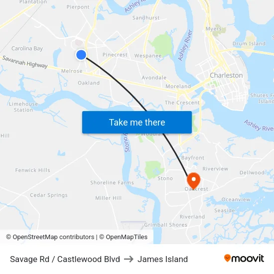 Savage Rd / Castlewood Blvd to James Island map