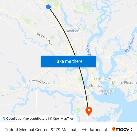 Trident Medical Center - 9279 Medical Plaza Dr to James Island map