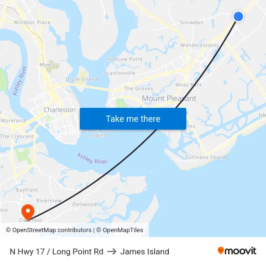 N Hwy 17 / Long Point Rd to James Island map