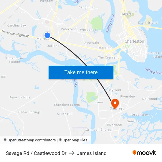 Savage Rd / Castlewood Dr to James Island map