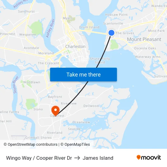 Wingo Way / Cooper River Dr to James Island map