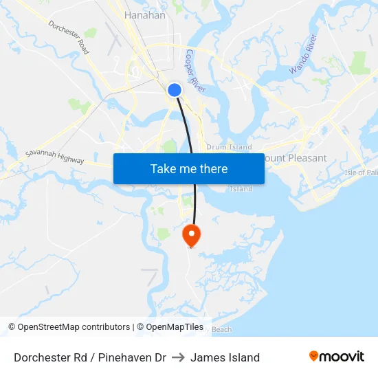 Dorchester Rd / Pinehaven Dr to James Island map