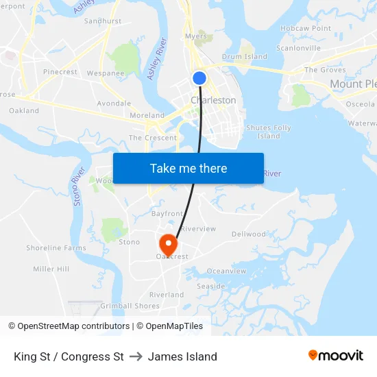 King St / Congress St to James Island map