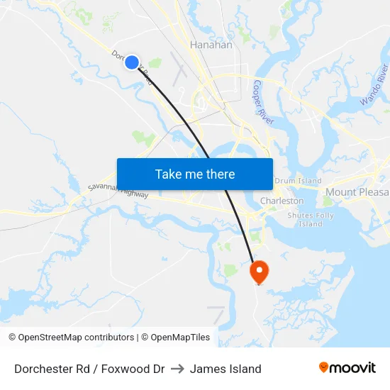 Dorchester Rd / Foxwood Dr to James Island map