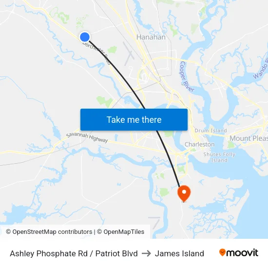 Ashley Phosphate Rd / Patriot Blvd to James Island map