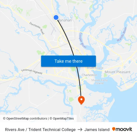 Rivers Ave / Trident Technical College to James Island map