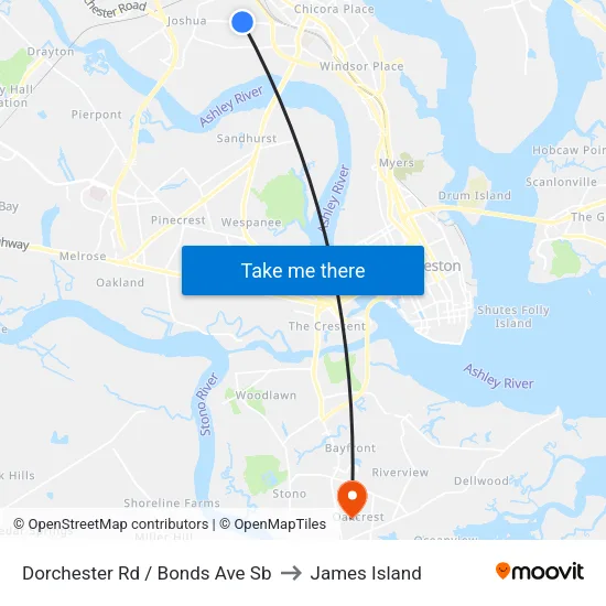 Dorchester Rd / Bonds Ave Sb to James Island map