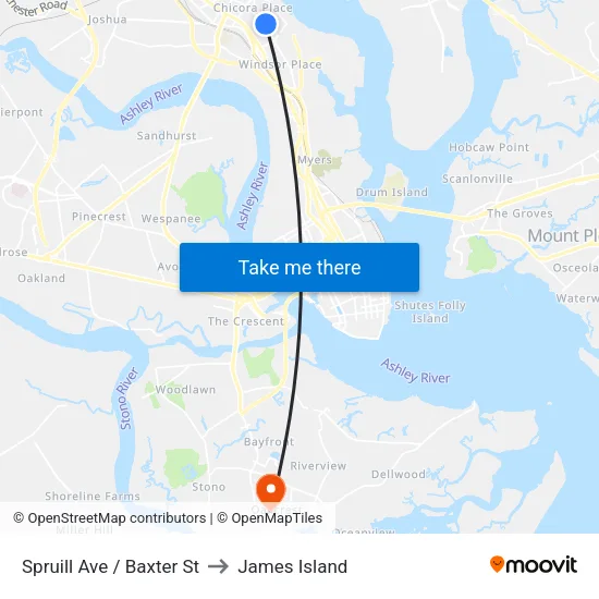 Spruill Ave / Baxter St to James Island map