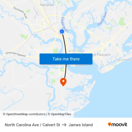 North Carolina Ave / Calvert St to James Island map