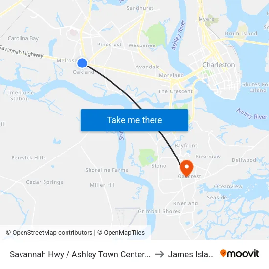 Savannah Hwy / Ashley Town Center Dr to James Island map