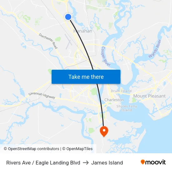 Rivers Ave / Eagle Landing Blvd to James Island map