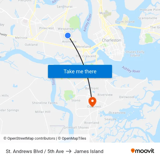 St. Andrews Blvd / 5th Ave to James Island map