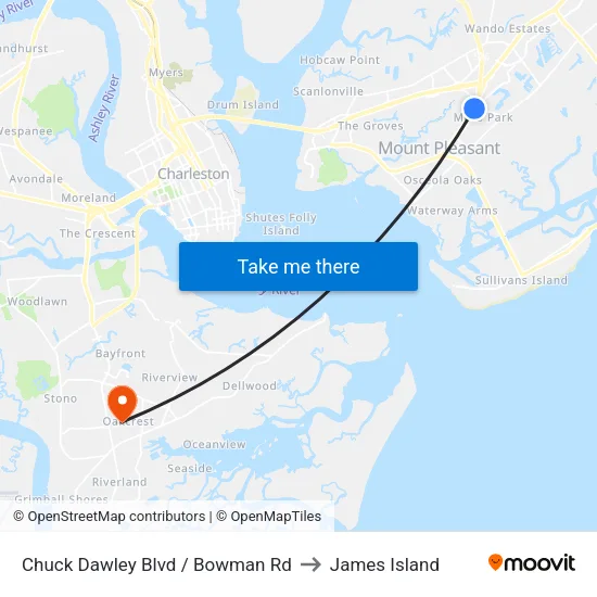 Chuck Dawley Blvd / Bowman Rd to James Island map
