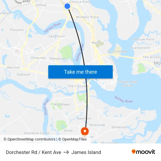 Dorchester Rd / Kent Ave to James Island map