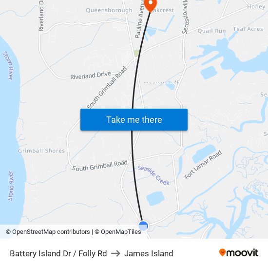 Battery Island Dr / Folly Rd to James Island map