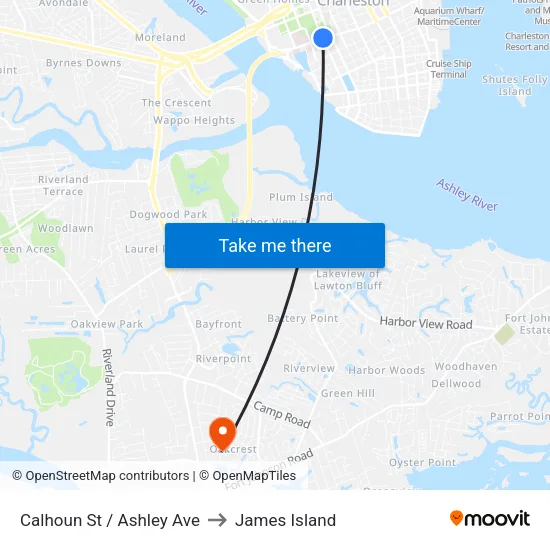 Calhoun St / Ashley Ave to James Island map