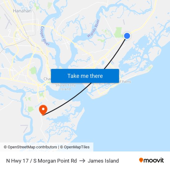 N Hwy 17 / S Morgan Point Rd to James Island map
