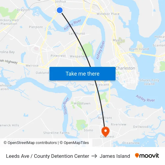 Leeds Ave / County Detention Center to James Island map