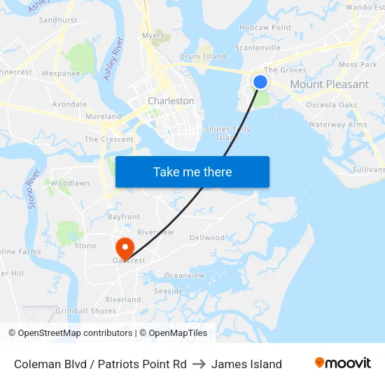 Coleman Blvd / Patriots Point Rd to James Island map