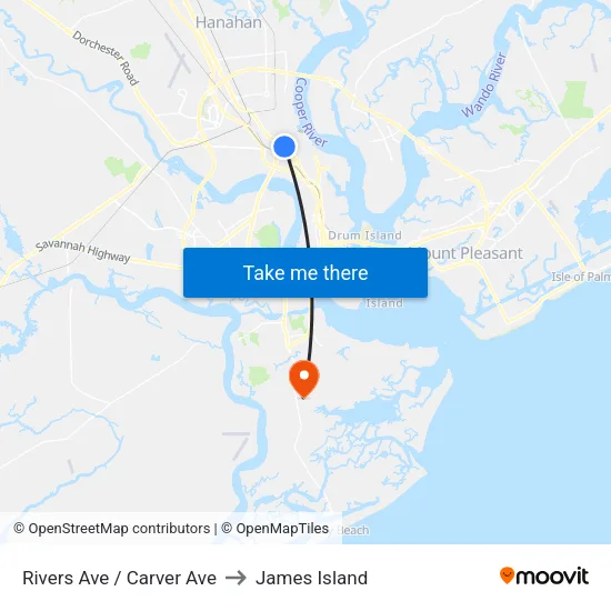 Rivers Ave / Carver Ave to James Island map