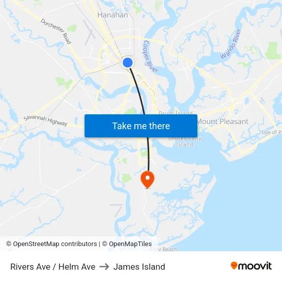 Rivers Ave / Helm Ave to James Island map