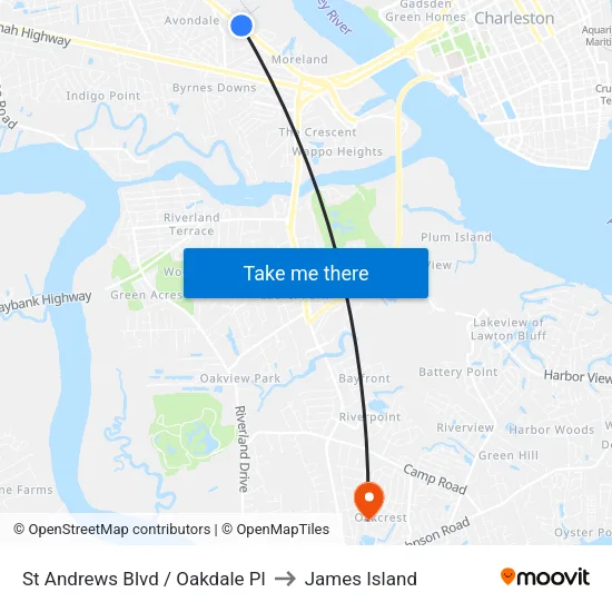 St Andrews Blvd / Oakdale Pl to James Island map