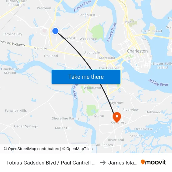 Tobias Gadsden Blvd / Paul Cantrell Blvd to James Island map
