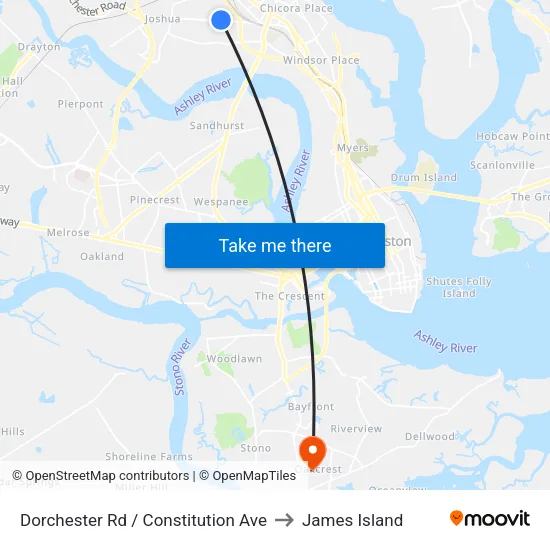 Dorchester Rd / Constitution Ave to James Island map