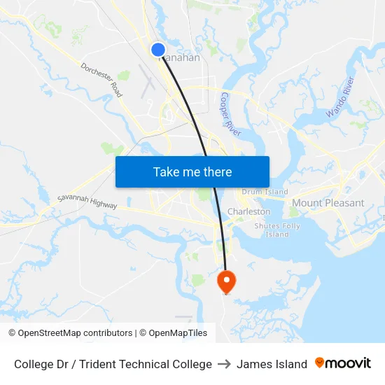 College Dr / Trident Technical College to James Island map