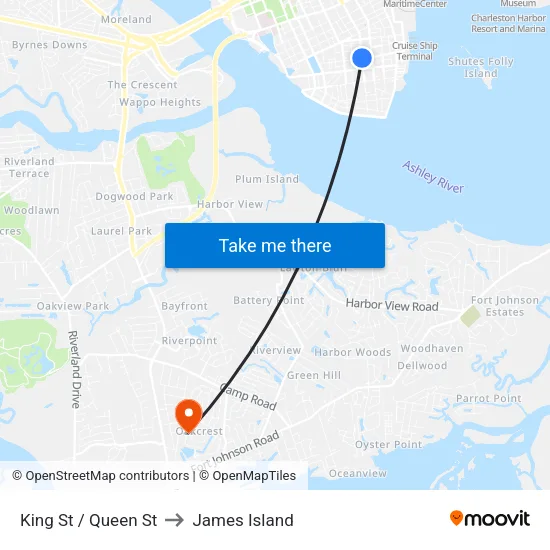 King St / Queen St to James Island map