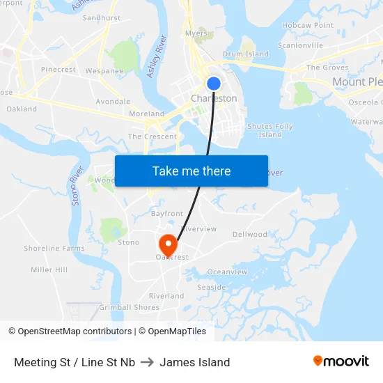 Meeting St / Line St Nb to James Island map