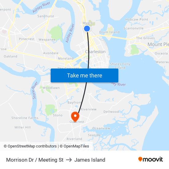 Morrison Dr / Meeting St to James Island map