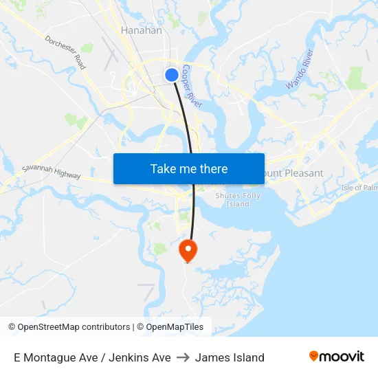 E Montague Ave / Jenkins Ave to James Island map
