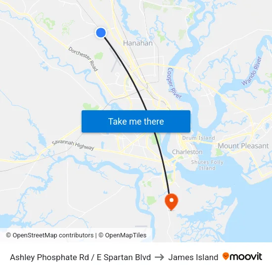 Ashley Phosphate Rd / E Spartan Blvd to James Island map